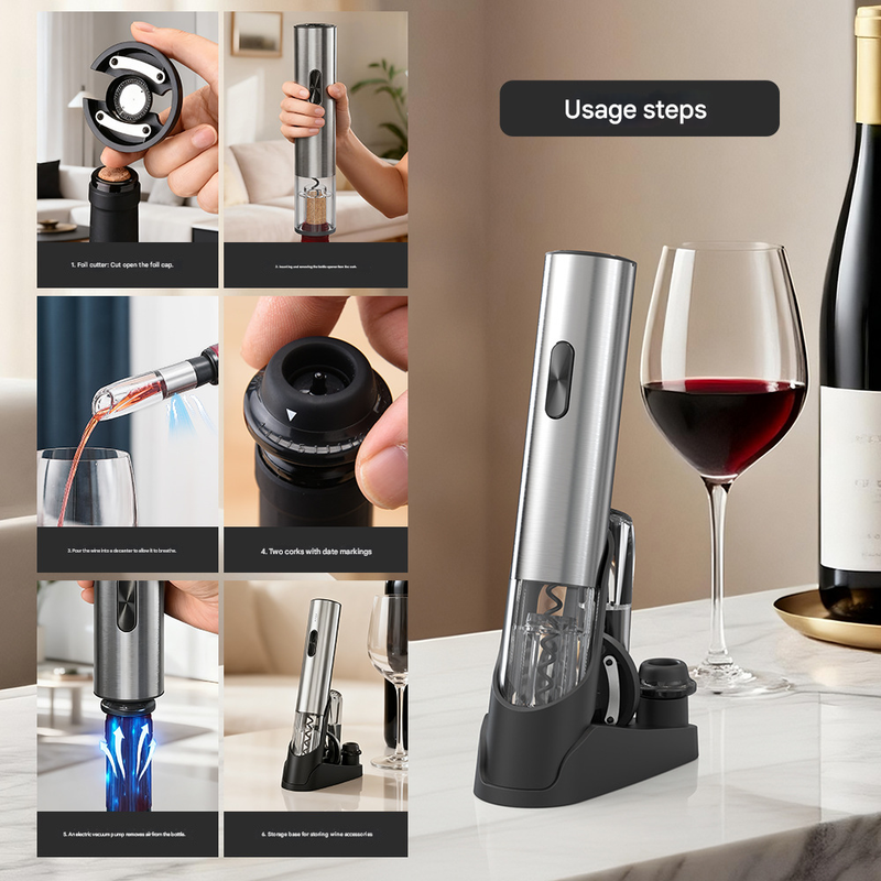 Electric Wine Opener Set 2-in-1 Rechargeable Automatic Corkscrew with Vacuum Seal Base Aerator Foil Cutter Professional Barware Australian Home Use