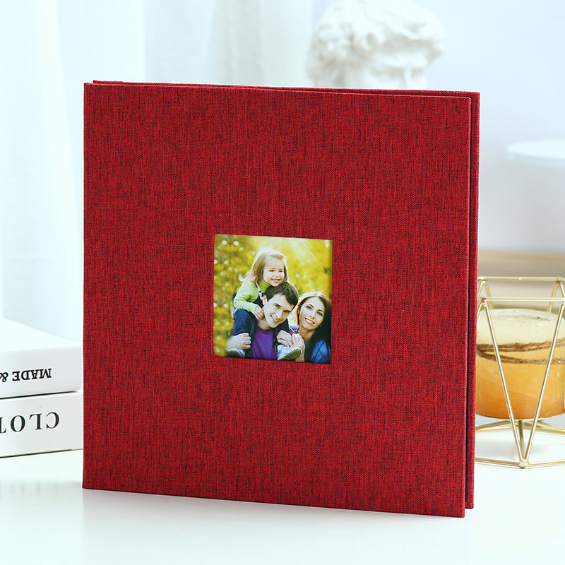 Red Linen Self-Adhesive Photo Album DIY Scrapbook with Cover Window 11x10.6 Inch for Family Wedding Travel Memories Preservation Australian Home