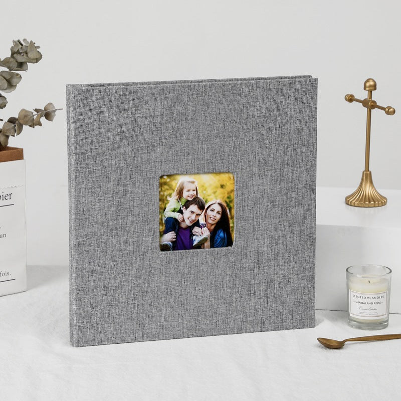 Grey Linen Self-Adhesive Photo Album DIY Scrapbook with Cover Window 11x10.6 Inch for Family Wedding Travel Memories Preservation Australian Home