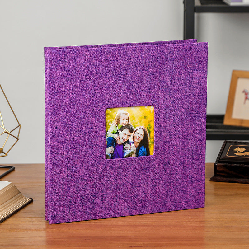 Purple Linen Self-Adhesive Photo Album DIY Scrapbook with Cover Window 11x10.6 Inch for Family Wedding Travel Memories Preservation Australian Home