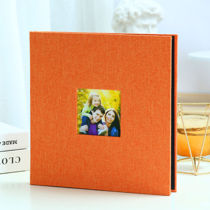 Orange Linen Self-Adhesive Photo Album DIY Scrapbook with Cover Window 11x10.6 Inch for Family Wedding Travel Memories Preservation Australian Home