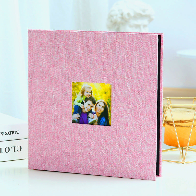 Pink Linen Self-Adhesive Photo Album DIY Scrapbook with Cover Window 11x10.6 Inch for Family Wedding Travel Memories Preservation Australian Home