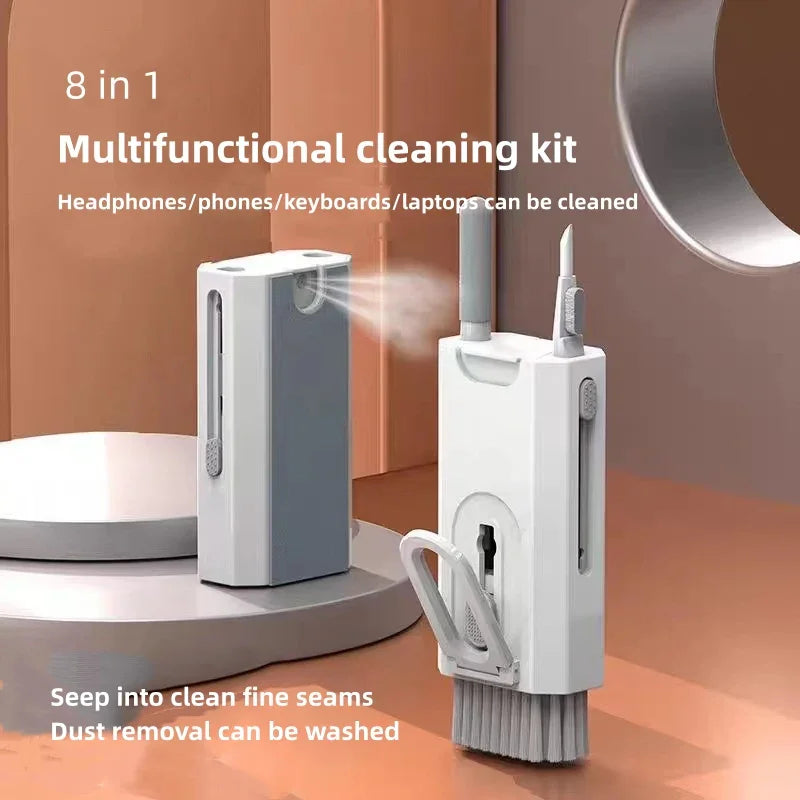 Pink Q8 8-in-1 Multi-Function Cleaning Kit – Compact Keyboard, Phone, and Earphone Cleaner with Built-In Tools (No Cleaning Liquid Included)