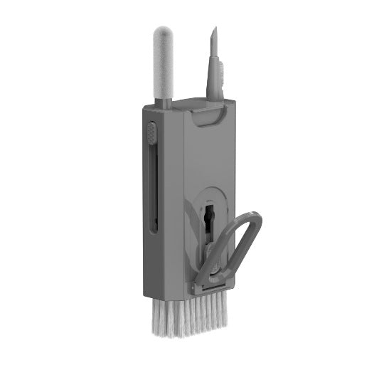 Grey Q8 8-in-1 Multi-Function Cleaning Kit – Compact Keyboard, Phone, and Earphone Cleaner with Built-In Tools (No Cleaning Liquid Included)