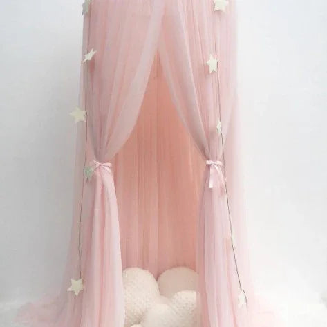 Kids Bed Canopy – 7‑Layer Tulle, 300cm Height, Nordic Style, 60cm Dome Pink
