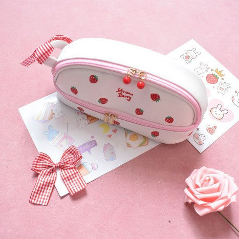 Pink Large Capacity Double Layer Pencil Case Waterproof PU Leather Stationery Organizer for Australian Students and Office Use High Capacity Makeup Bag