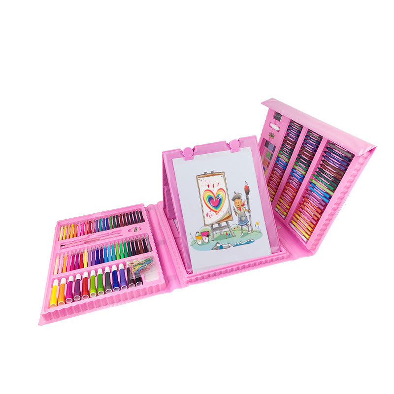 Pink 208-Piece Kids Art Set with Built-in Trifold Easel Drawing and Painting Kit for Students with Watercolor Pens Crayons and Pencils for Aussie Homes