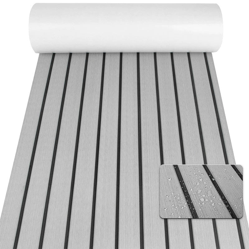 Non-Slip EVA Foam Boat Flooring Sheet Grey with Black Stripes Self-Adhesive Marine Decking Mat for Yacht and Boat Deck DIY Upgrade(2400x1200x6mm)