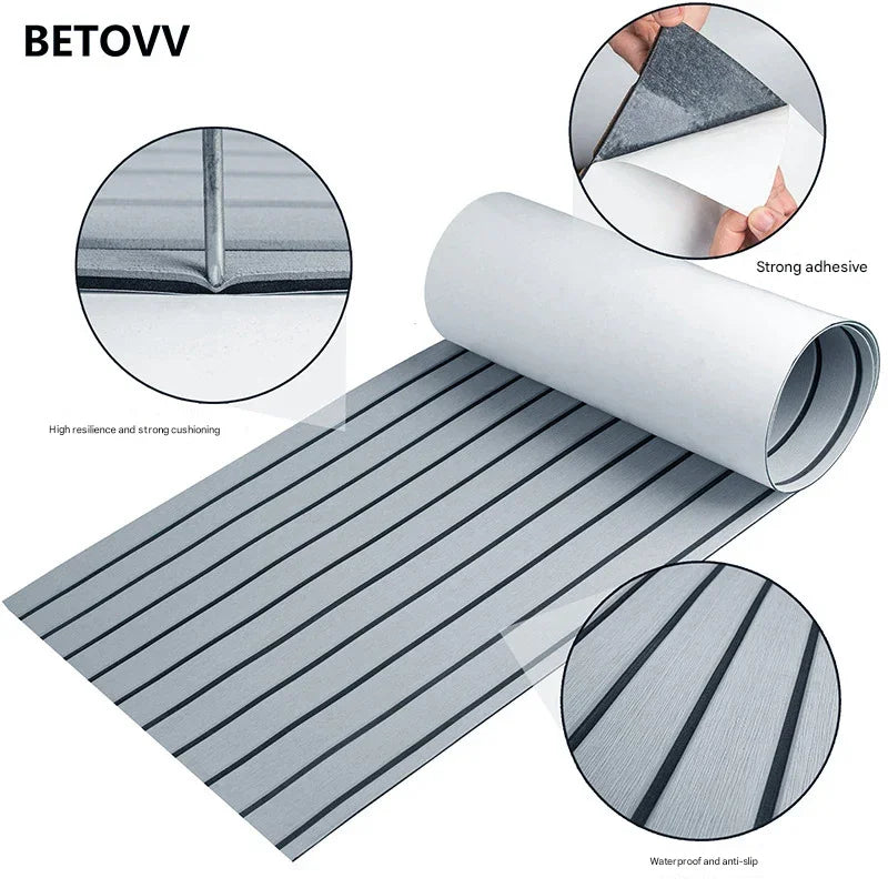 Non-Slip EVA Foam Boat Flooring Sheet Grey with Black Stripes Self-Adhesive Marine Decking Mat for Yacht and Boat Deck DIY Upgrade(2400x600x6mm)