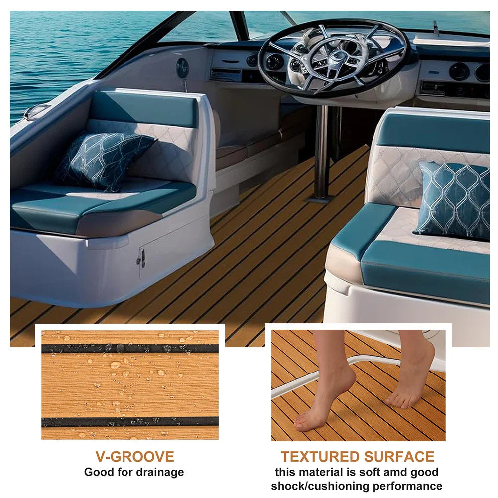 Teak EVA Foam Boat Flooring Sheet Brown with Black Stripes Self-Adhesive Marine Decking Mat for Yacht Fishing Boat RV DIY Upgrade Australian Boating(2400x450x6mm)