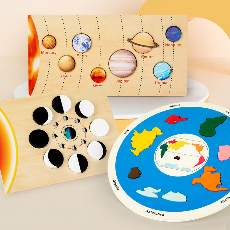 The Eight Planets 0.42 Educational Wooden Cognitive Matching Puzzle Toy for Kids Early Learning and Fine Motor Skill Development, Durable Preschool Accessory