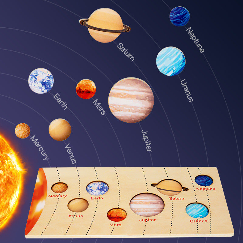 The Eight Planets 0.42 Educational Wooden Cognitive Matching Puzzle Toy for Kids Early Learning and Fine Motor Skill Development, Durable Preschool Accessory