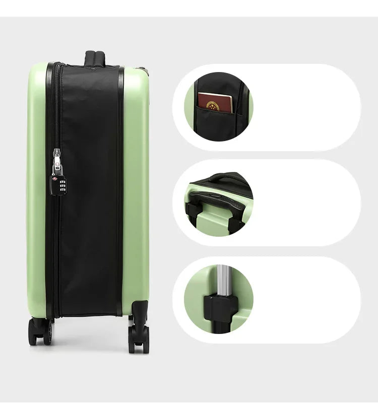 Green 20 Inch Foldable Carry-on Suitcase with 360 Spinner Wheels and Combination Lock, Lightweight Space Saving Hard Shell Luggage for Australian Travel
