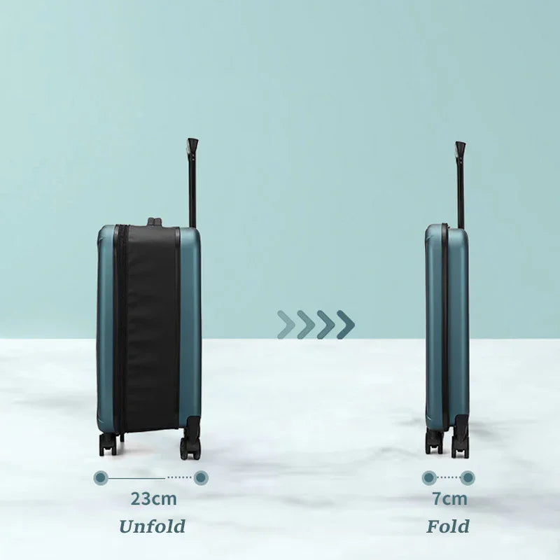 Blue 20 Inch Foldable Carry-on Suitcase Ultra Lightweight 2.1kg Hard Shell Luggage with 360 Spinner Wheels and Combination Lock for Australian Travel
