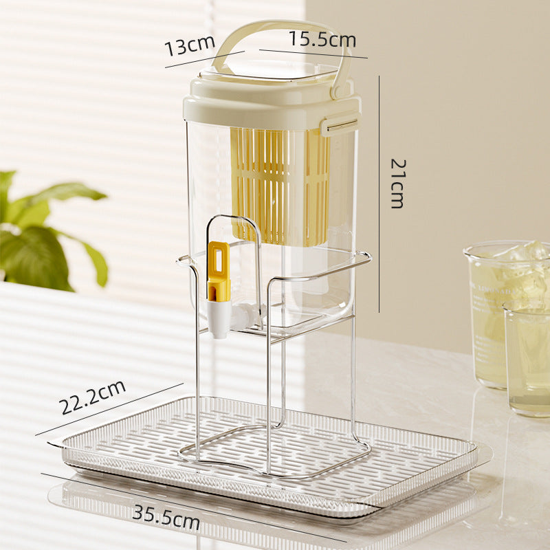 Yellow Refrigerator Beverage Dispenser with Faucet and Plastic Fruit Filter 3.5L Cold Water Jug includes Metal Stand and Drip Tray Portable Drink Solution for Local Home Use