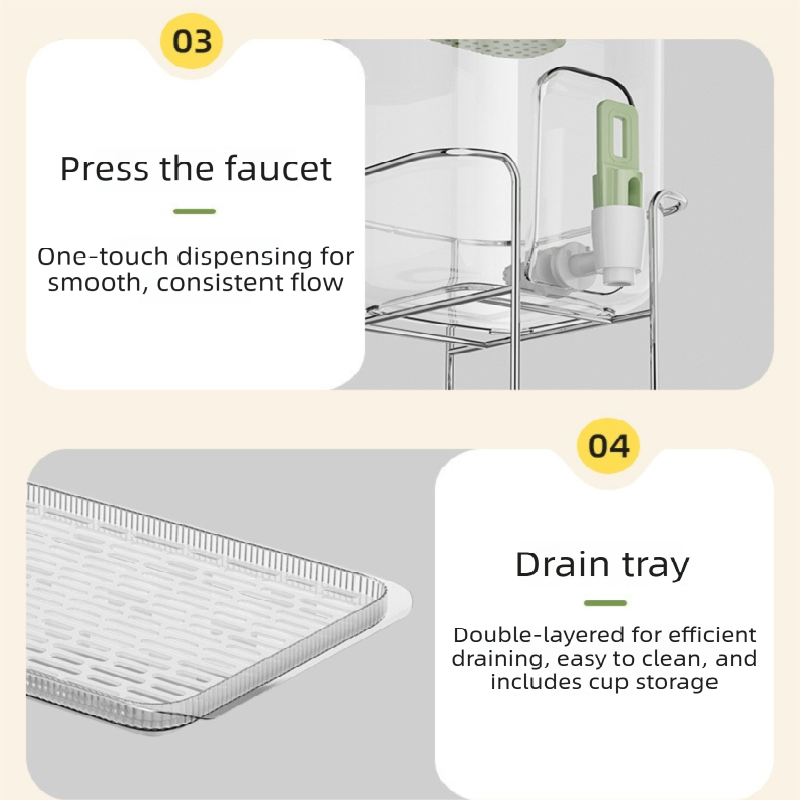 Yellow Refrigerator Beverage Dispenser with Faucet and Plastic Fruit Filter 3.5L Cold Water Jug includes Metal Stand and Drip Tray Portable Drink Solution for Local Home Use