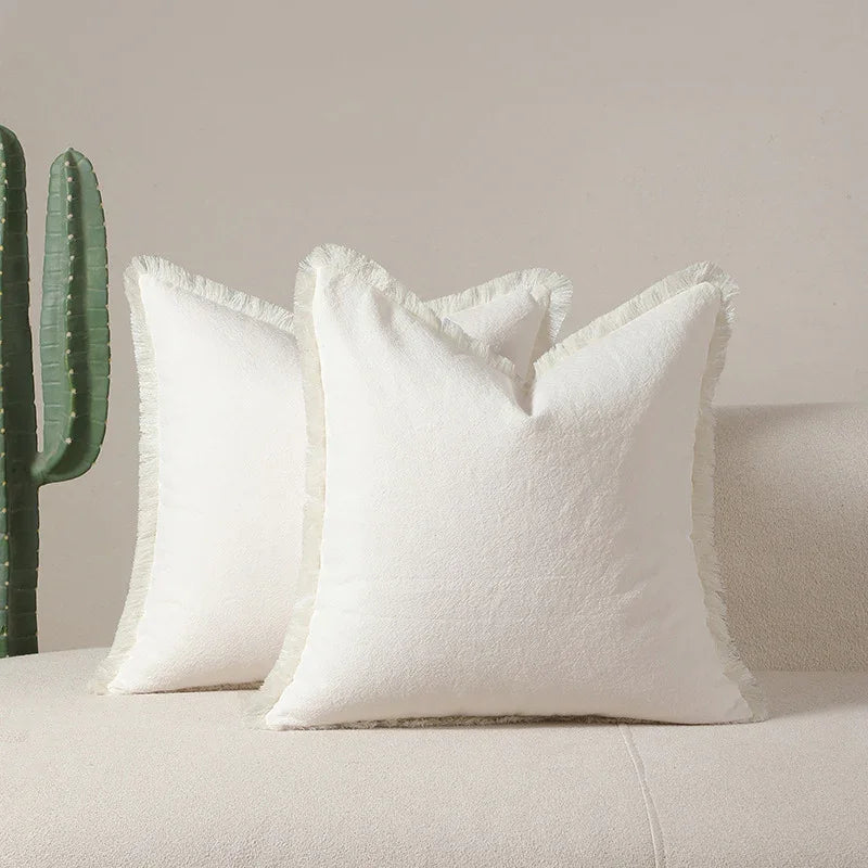 White 2 Pack Bohemian Tassel Pillowcases Soft Washed Cotton Cushion Covers for Living Room Sofa Elegant Decor Solution for Local Standard Home Environments