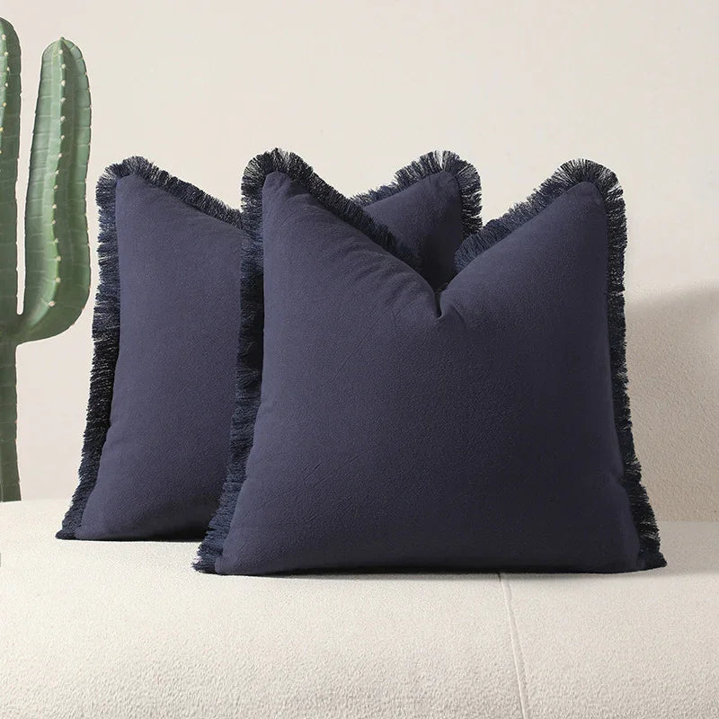 Navy blue 2 Pack Bohemian Tassel Pillowcases Soft Washed Cotton Cushion Covers for Living Room Sofa Elegant Decor Solution for Local Standard Home Environments
