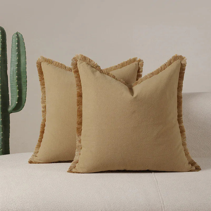 Yellow 2 Pack Bohemian Tassel Pillowcases Soft Washed Cotton Cushion Covers for Living Room Sofa Elegant Decor Solution for Local Standard Home Environments