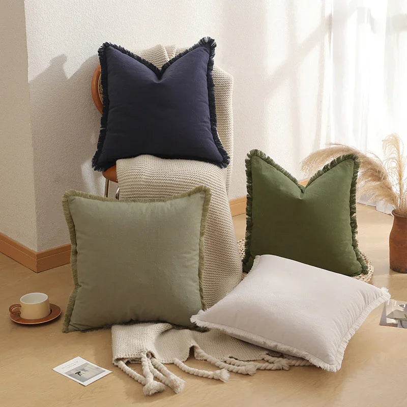 Yellow 2 Pack Bohemian Tassel Pillowcases Soft Washed Cotton Cushion Covers for Living Room Sofa Elegant Decor Solution for Local Standard Home Environments