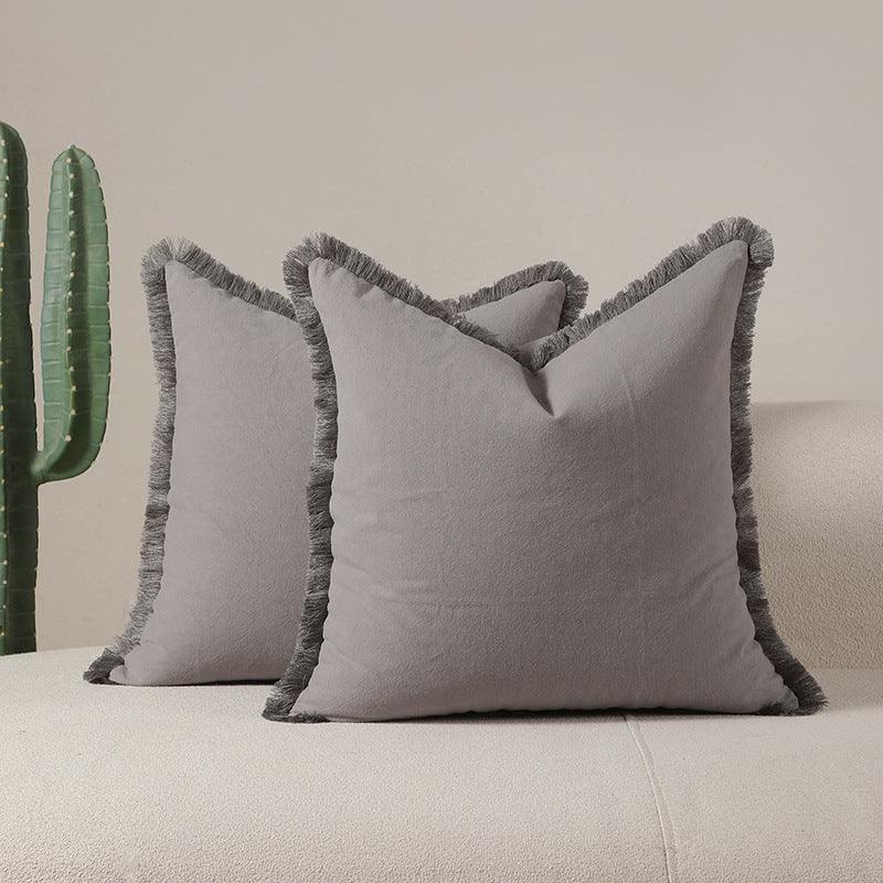 Grey 2 Pack Bohemian Tassel Pillowcases Soft Washed Cotton Cushion Covers for Living Room Sofa Elegant Decor Solution for Local Standard Home Environments