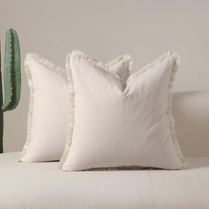 Beige 2 Pack Bohemian Tassel Pillowcases Soft Washed Cotton Cushion Covers for Living Room Sofa Elegant Decor Solution for Local Standard Home Environments