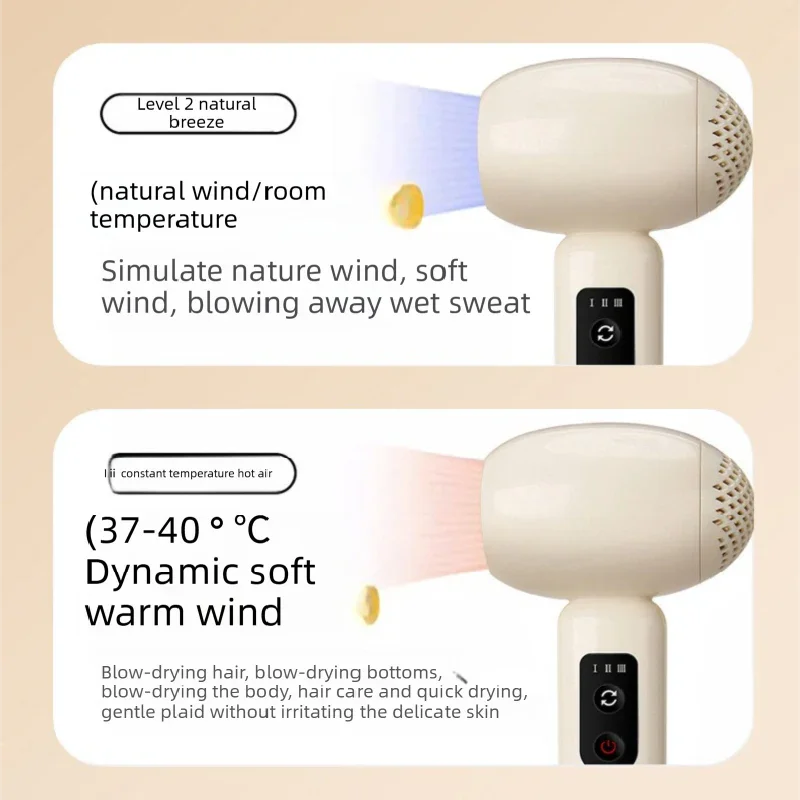 White Wireless Baby Hair Dryer with Constant Temperature and Negative Ion Technology for Gentle Hair and Skin Care, Ideal for Infants and Toddlers