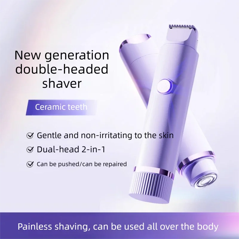Pink Electric Hair Remover for Women 2-in-1 Dual Head Trimmer and Shaver with Ceramic Blades IPX7 Waterproof for Painless Full Body and Bikini Grooming