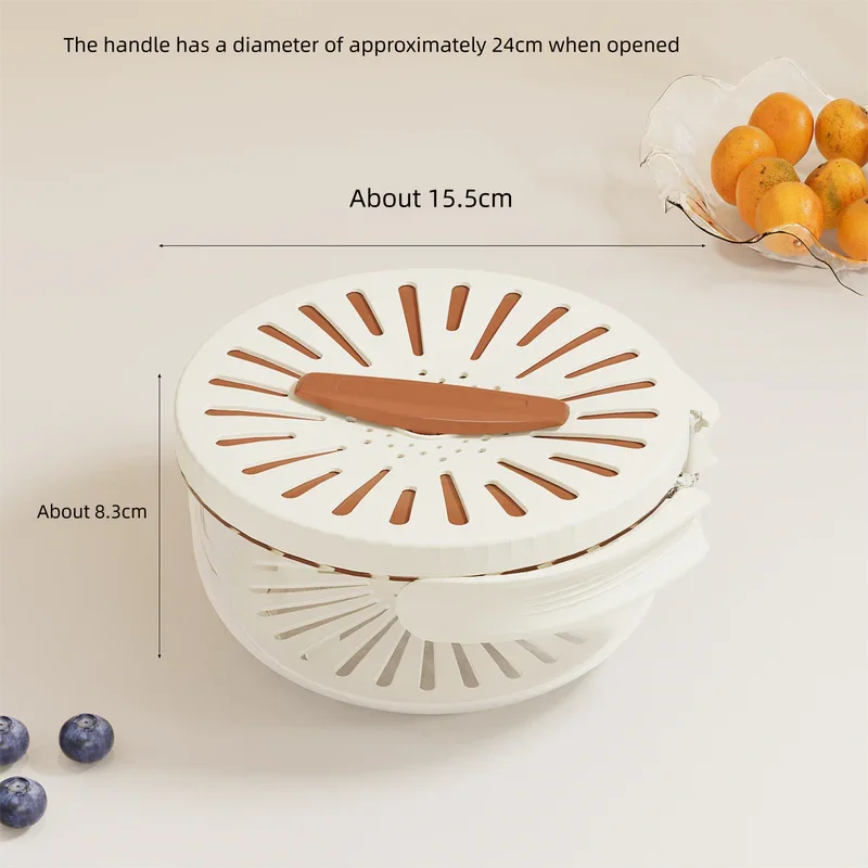Brown Small Multi-functional Fruit and Vegetable Washing Bowl with Lid and Hidden Handle Double-Layer Drainage Container for Refrigerator Storage and Outdoor Picnic Efficient Food Preservation for Local Standard Kitchens