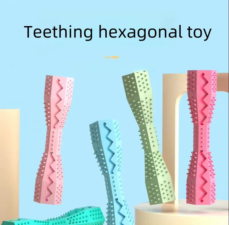 2-Pack Green Hexagonal Pet Chew Toy – Durable Rubber Dog & Cat Teething Stick for Dental Care, Biting Relief and Mental Stimulation