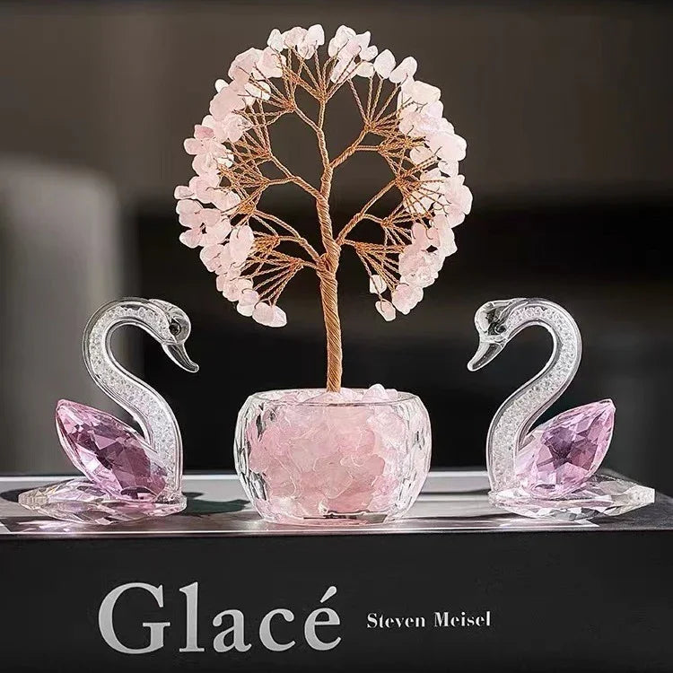 Green Natural Crystal Tree Ornament – Handmade Miniature Decorative Tree with Glass Base for Home, Office & Gift