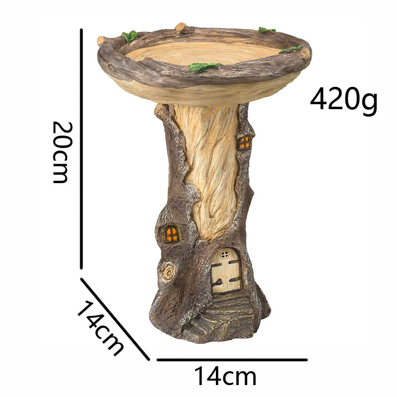 Whimsical Tree Stump Bird Bath – Resin Garden Decor with Fairy House Design for Outdoor & Patio