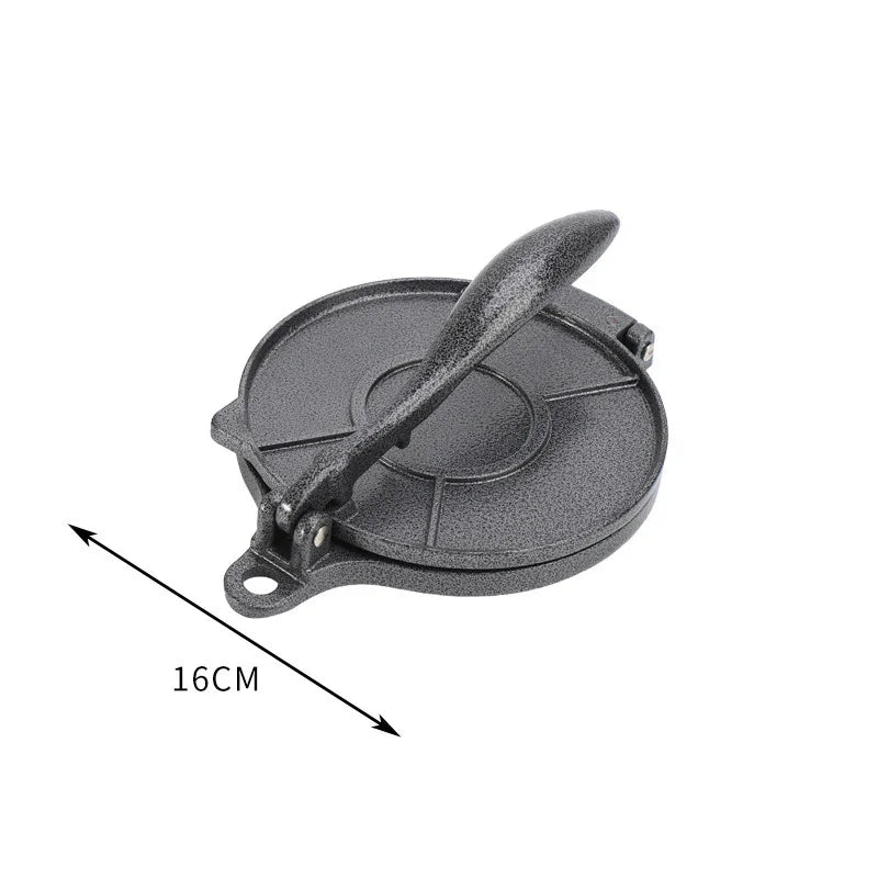 Black Manual Dough Press – Aluminum Alloy Cake & Tortilla Press for Homemade Baking and Cooking(16cm)