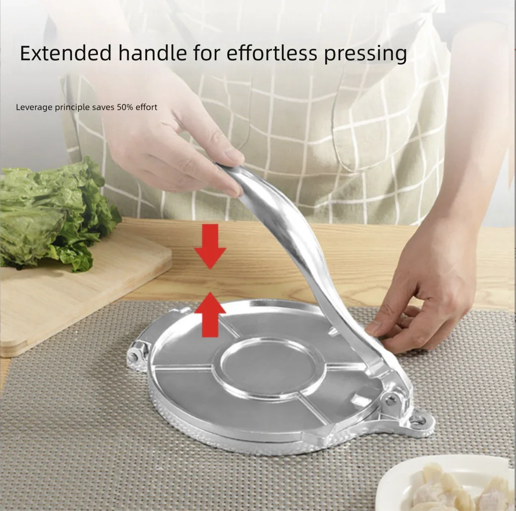 Silver Manual Dough Press – Aluminum Alloy Cake & Tortilla Press for Homemade Baking and Cooking(16cm)