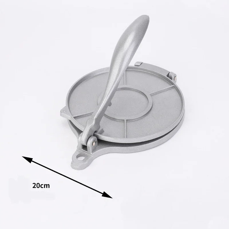 Silver Manual Dough Press – Aluminum Alloy Cake & Tortilla Press for Homemade Baking and Cooking(20cm)