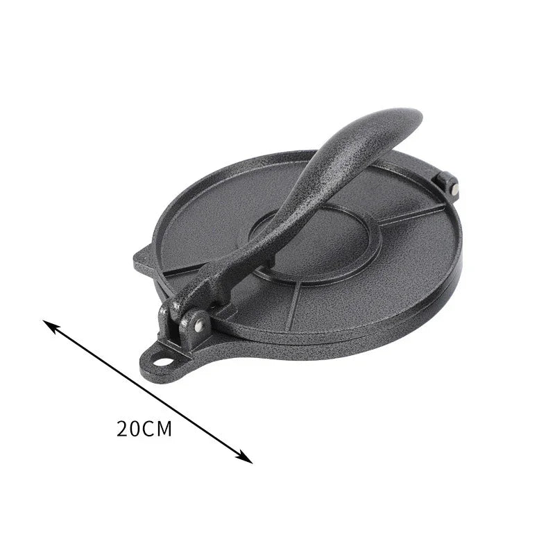 Black Manual Dough Press – Aluminum Alloy Cake & Tortilla Press for Homemade Baking and Cooking(20cm)