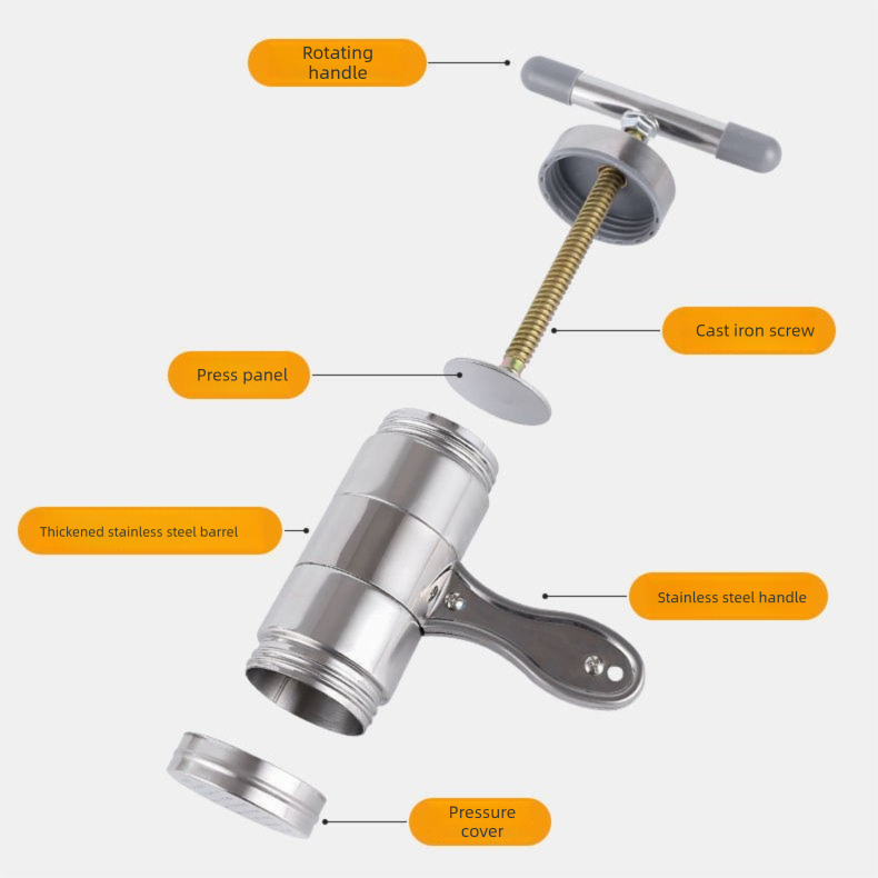 Manual Stainless Steel Noodle Maker with Interchangeable Dies for Homemade Egg Noodles Flatbread and Dumpling Wrappers – Compact Kitchen Tool(Six molds)