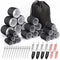 Black 49-Piece Pink Plastic Hair Rollers Set with Clips and Storage Bag for At-Home Styling – Multi-Size Curlers for Voluminous Curls, Waves and Bangs