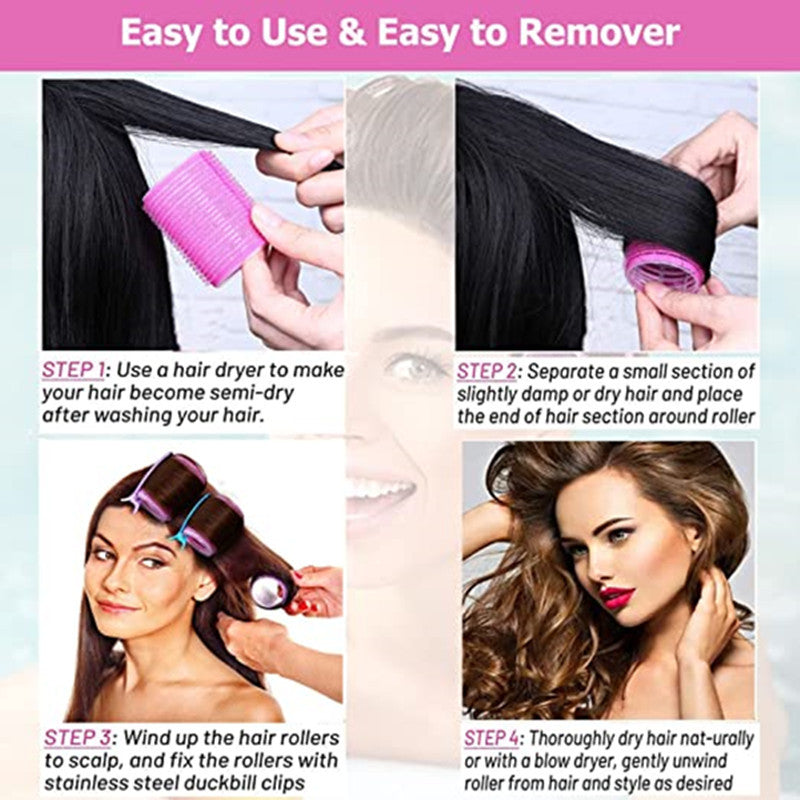 Black 49-Piece Pink Plastic Hair Rollers Set with Clips and Storage Bag for At-Home Styling – Multi-Size Curlers for Voluminous Curls, Waves and Bangs