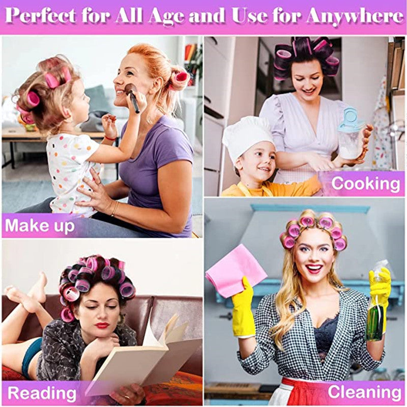 Black 49-Piece Pink Plastic Hair Rollers Set with Clips and Storage Bag for At-Home Styling – Multi-Size Curlers for Voluminous Curls, Waves and Bangs