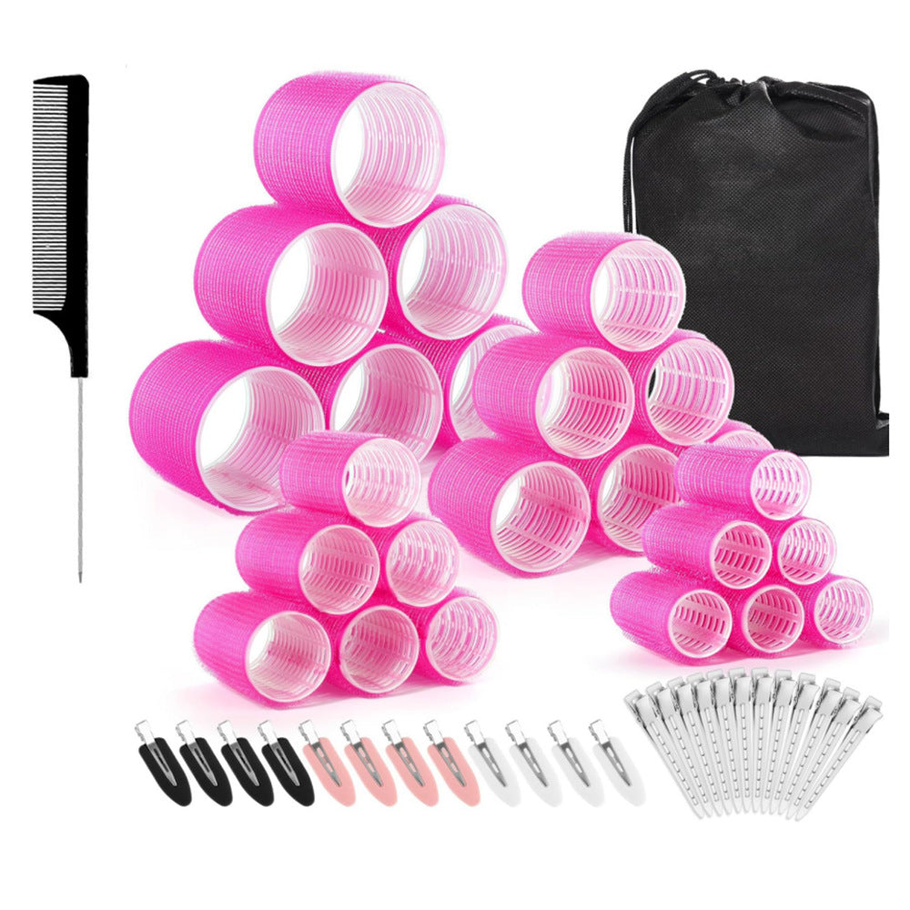 Rose red 50-Piece Pink Plastic Hair Rollers Set with Clips and Storage Bag for At-Home Styling – Multi-Size Curlers for Voluminous Curls, Waves and Bangs