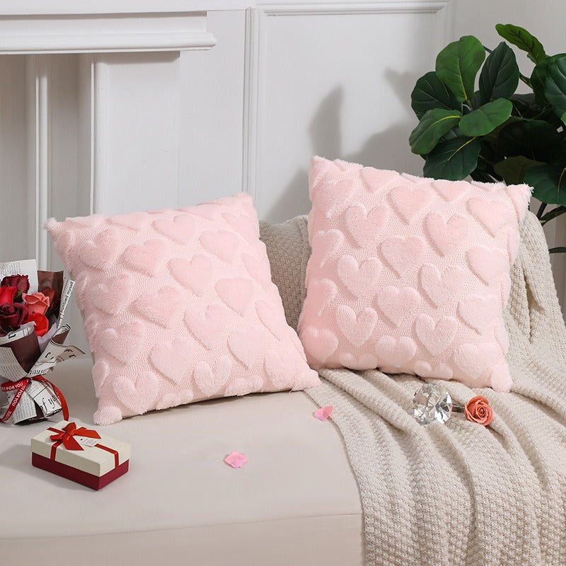 2-PCS Pink 45x45cm Heart Pattern Plush Pillow Cover with Insert – Soft Textured Decorative Cushion for Living Room or Bedroom