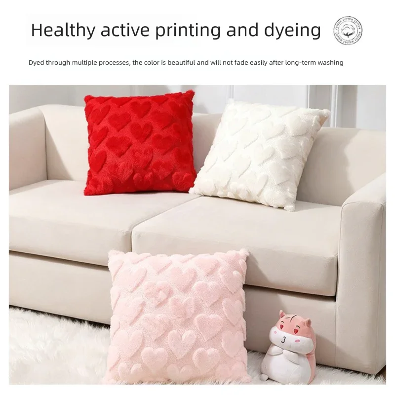 2-PCS Pink 45x45cm Heart Pattern Plush Pillow Cover with Insert – Soft Textured Decorative Cushion for Living Room or Bedroom
