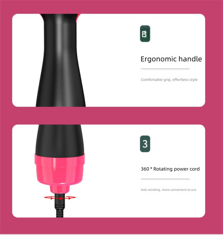 Purple 1000W Professional Hot Air Brush with 3-Temperature & 2-Speed Control – Dual Voltage Hair Styler for Smooth, Voluminous Blowouts