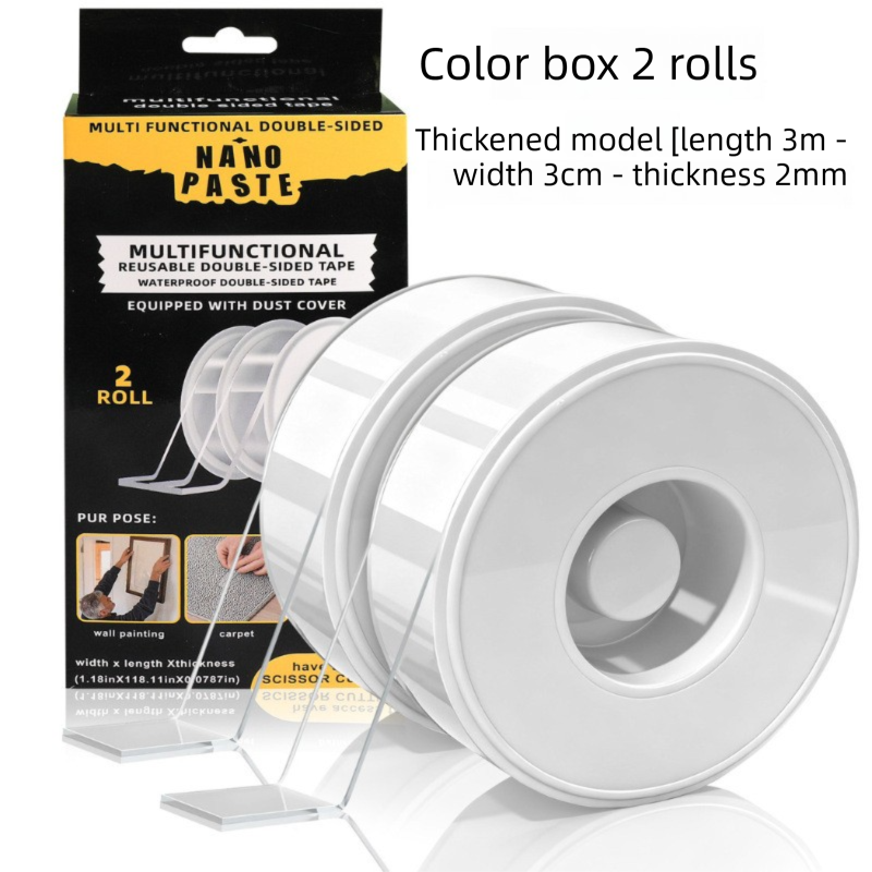 Multifunctional Reusable Nano Double-Sided Tape 2 Rolls with Dust Covers Heavy Duty Mounting Solution for Local Home and Office Organization
