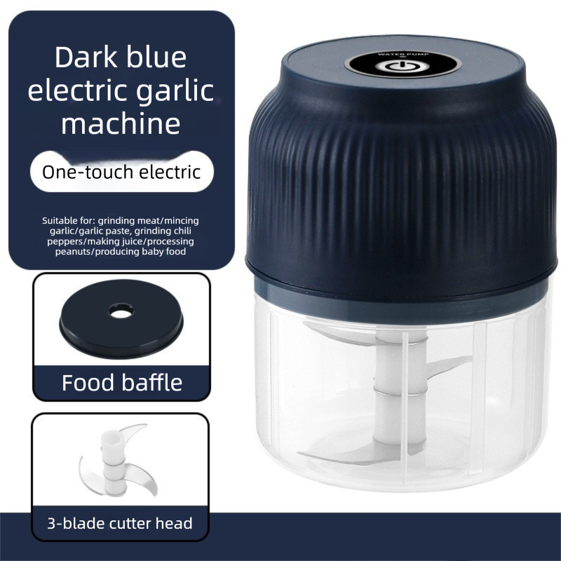 3-blade cutter head Blue Wireless Electric Garlic Chopper 300ml Portable Mini Food Processor USB Rechargeable for Baby Food and Dipping Sauce Essential Local Kitchen Tool