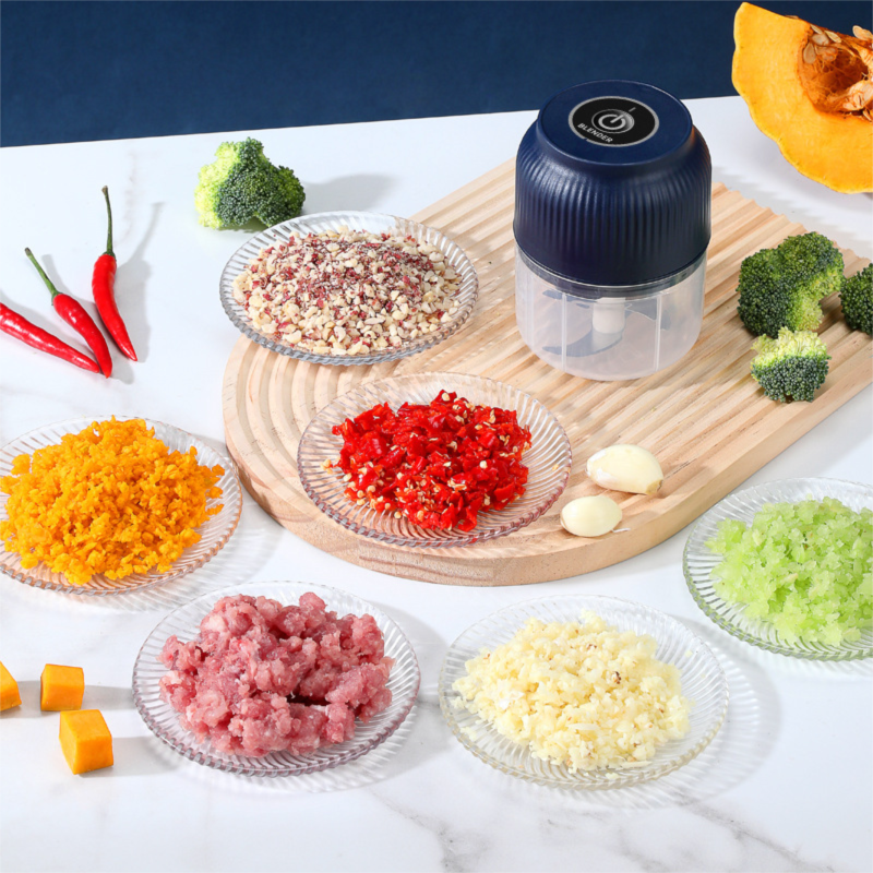 3-blade cutter head Blue Wireless Electric Garlic Chopper 300ml Portable Mini Food Processor USB Rechargeable for Baby Food and Dipping Sauce Essential Local Kitchen Tool