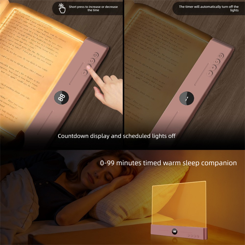 White LED Flat Panel Reading Light with 99m Timer 3 Color Modes Stepless Dimming Rechargeable Eye Protection Book Light for Bedside Dormitory Local Standard