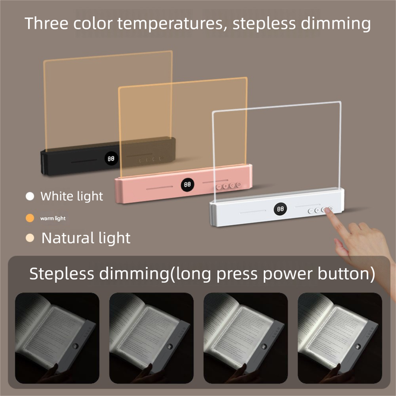 Pink LED Flat Panel Reading Light with 99m Timer 3 Color Modes Stepless Dimming Rechargeable Eye Protection Book Light for Bedside Dormitory Local Standard