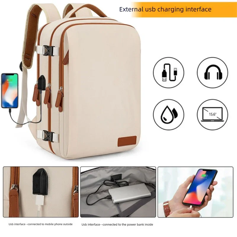 Blue Large Capacity Backpack with USB Charging Port and Waterproof Fabric for Travel Work and Daily Use